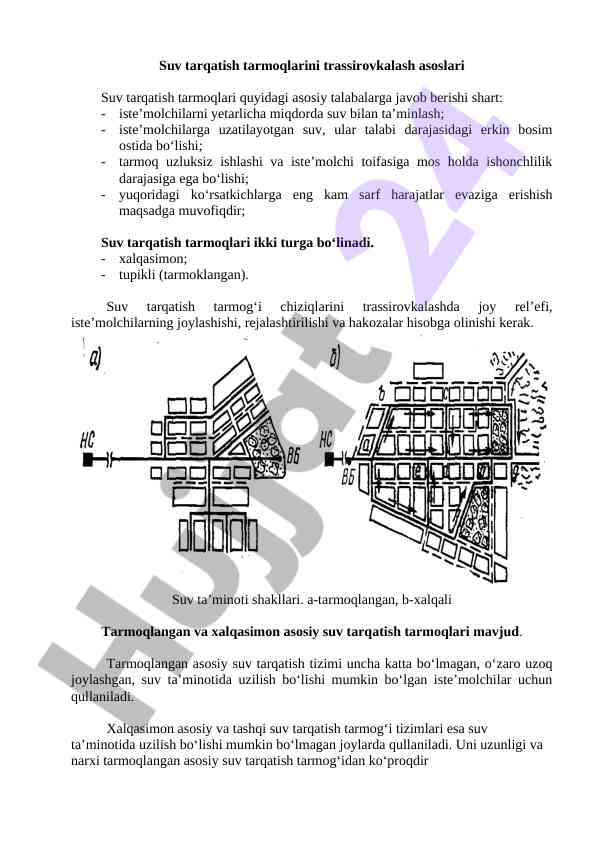 Suv tarqatish tarmoqlarini trassirovkalash asoslari
