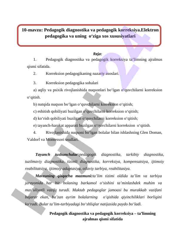 Pedagogik diagnostika va korreksiyalash usullari