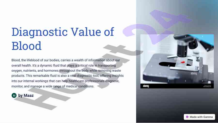 Diagnostic value of blood in health assessment