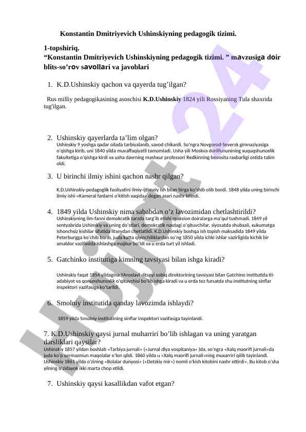 Konstantin ushinskiy pedagogik tizimi haqida maqola