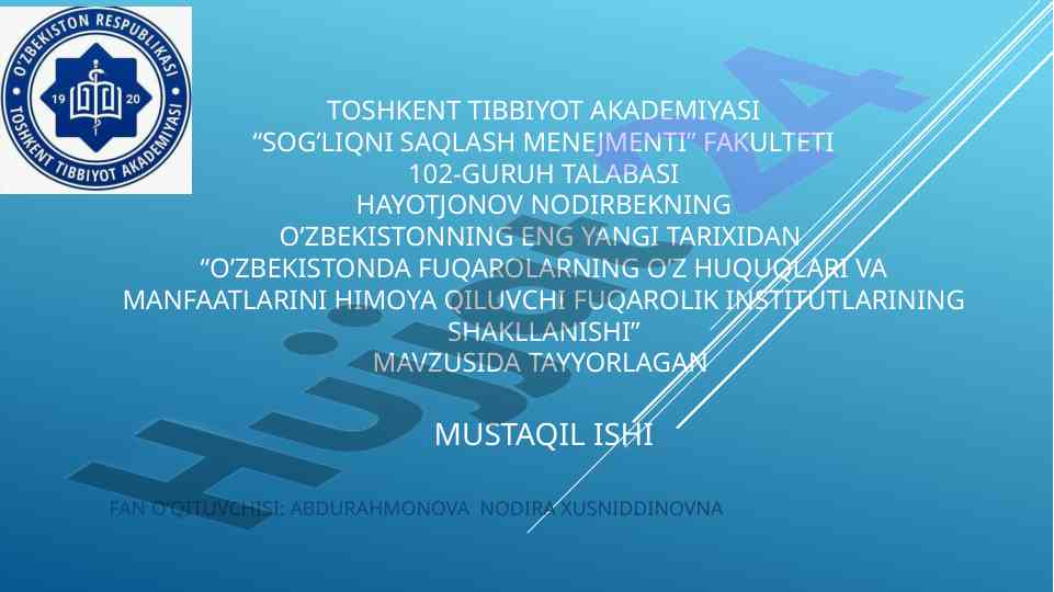 Fuqarolik institutlarining shakllanishi o‘zbekiston tarixi