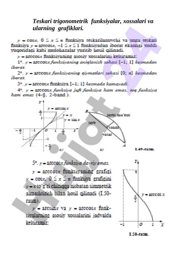 Teskari trigonometrik funksiyalar va ularning xossalari
