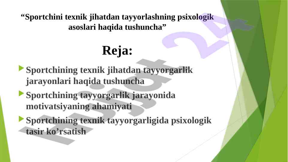 Sportchini texnik jihatdan tayyorlash psixologiyasi
