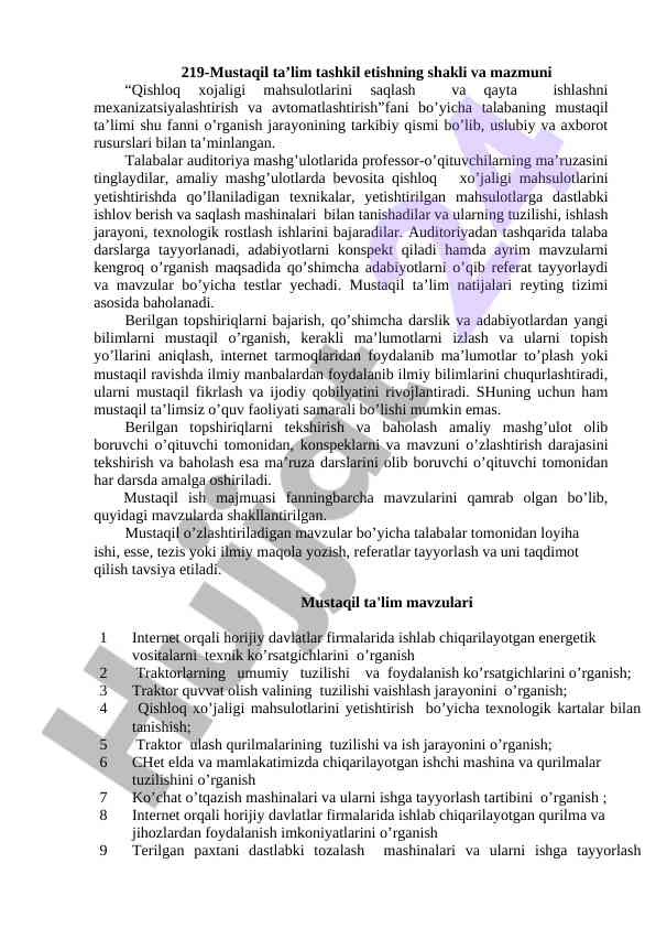 Mustaqil ta’lim tashkil etishning asosiy qismlari