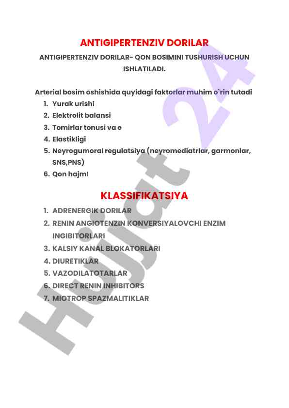 Antigipertenziv dorilar qon bosimini tushirishda