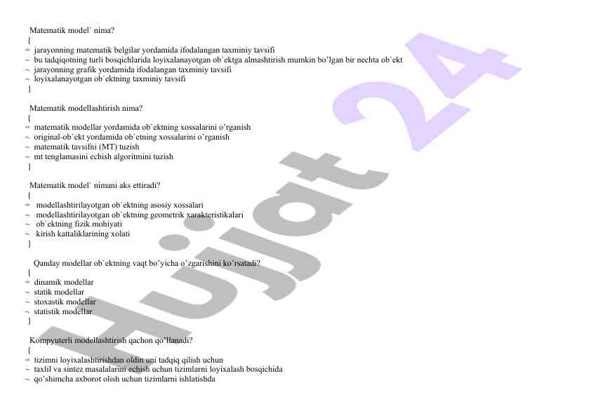 Matematik modellar va ularning qo'llanilishi