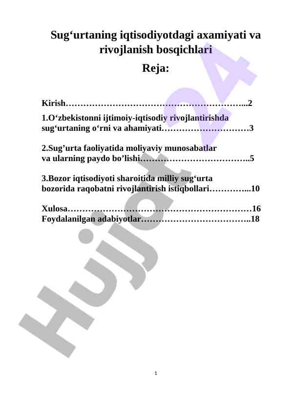 Sug‘urtaning iqtisodiyotdagi ahamiyati va rivojlanish bosqichlari