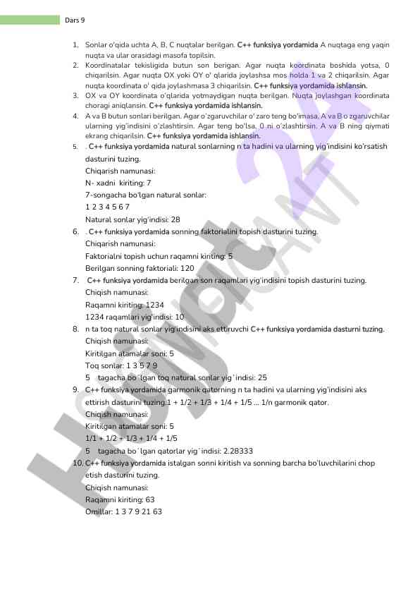 C++ darsida funksiyalar yordamida hisoblashlar