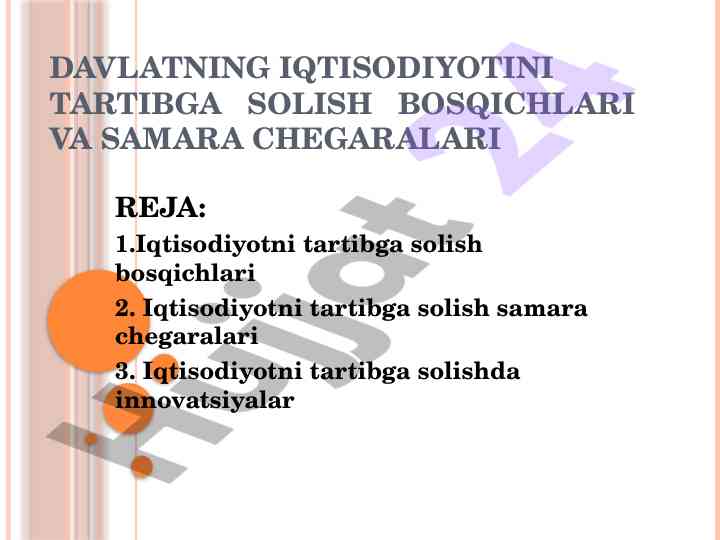 Davlat iqtisodiyotini tartibga solish bosqichlari