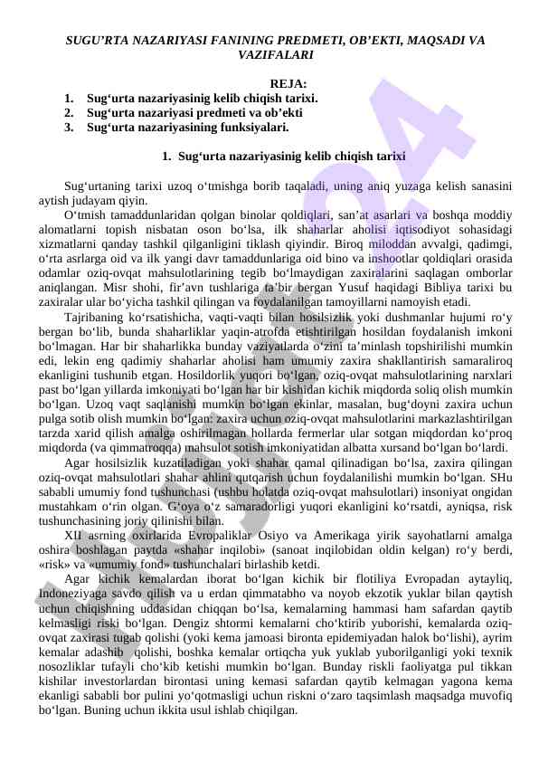 Sug‘urta nazariyasi fanining asosiy asoslari
