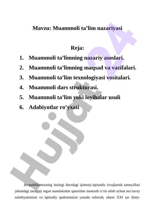 Muammoli ta’lim nazariyasi va texnologiyalari