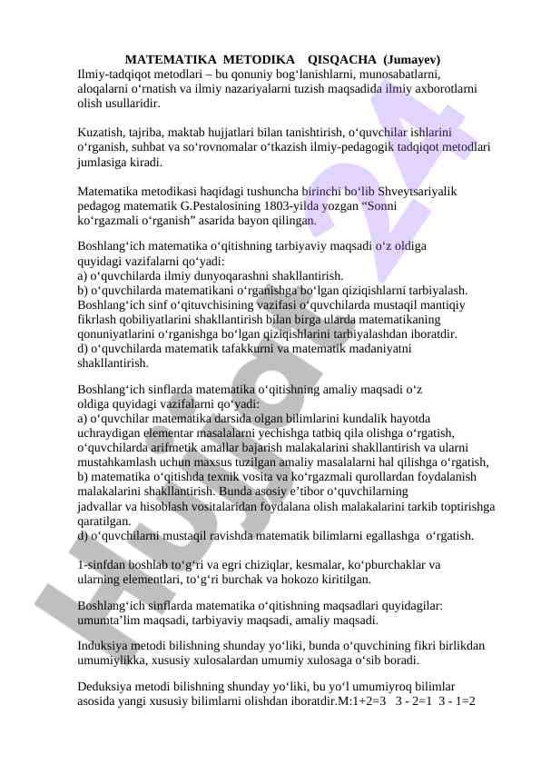 Matematika metodikasi va ilmiy-tadqiqot usullari