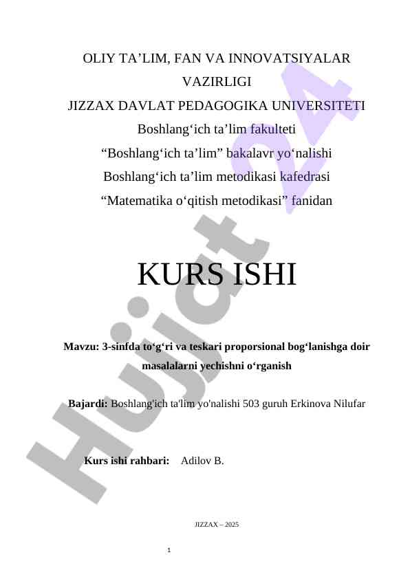 3-sinfda proporsional bog‘lanish masalalari o‘rganish