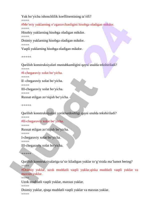 Yuklarning hisobga olishi va konstruksiyalarning mustahkamligi