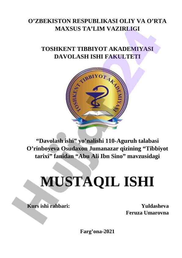 Abu ali ibn sinoning tibbiyot fani rivojiga hissasi