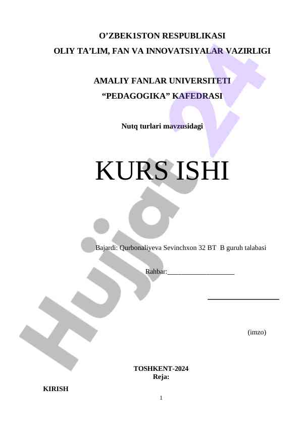 Nutq turlari mavzusidagi kurs ishining tahlili