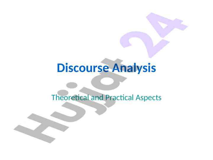 Introduction to discourse analysis theoretical aspects