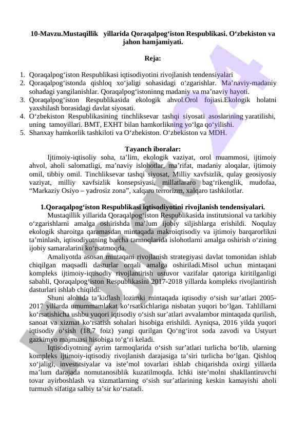 Qoraqalpog‘iston respublikasida ijtimoiy va ekologik o‘zgarishlar