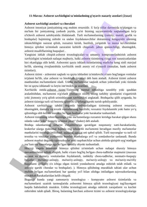 Axborot xavfsizligini ta'minlash nazariy asoslari