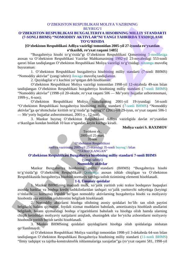 Milliy standartlar bo‘yicha buxgalteriya hisobi