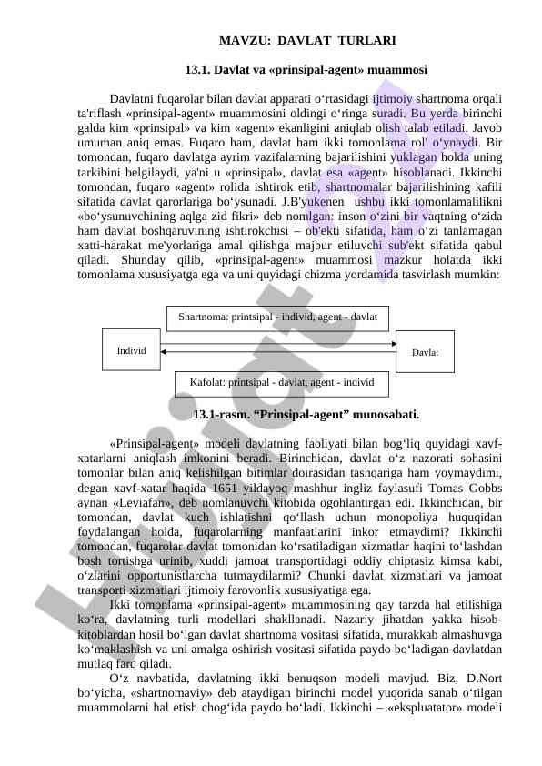 Davlat turlari va prinsipal-agent muammosi