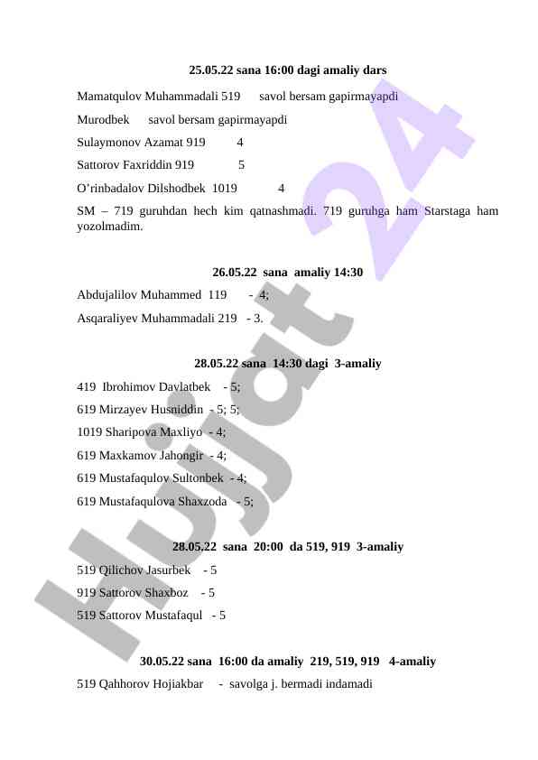 Amaliy dars natijalari va qatnashchilar tahlili