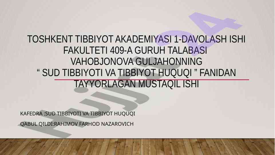Sud tibbiyoti va tibbiyot huquqi asoslari