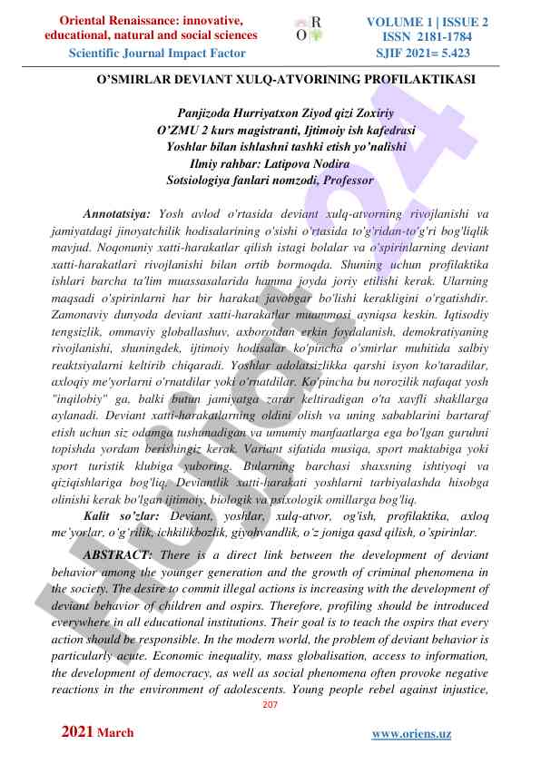 Deviant xulq-atvorning profilaktikasi ta'limda