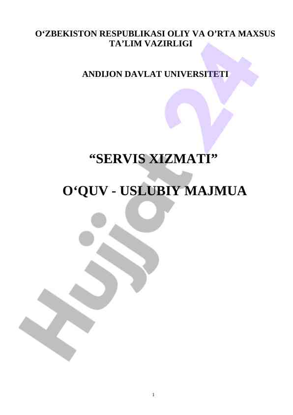 Servis xizmati o‘quv-uslubiy majmua