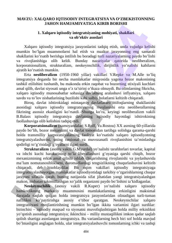 Xalqaro iqtisodiy integratsiya va o‘zbekistonga ta’siri