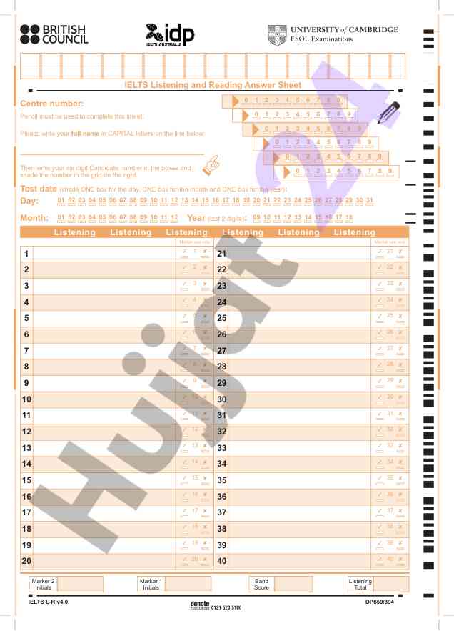 Ielts listening and reading answer sheet