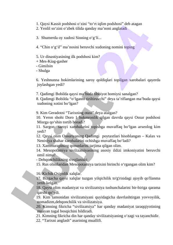 Mesopotamiya sivilizatsiyasi haqida qiziqarli savollar