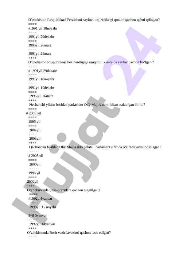 O'zbekiston respublikasi prezidenti saylovi savollari
