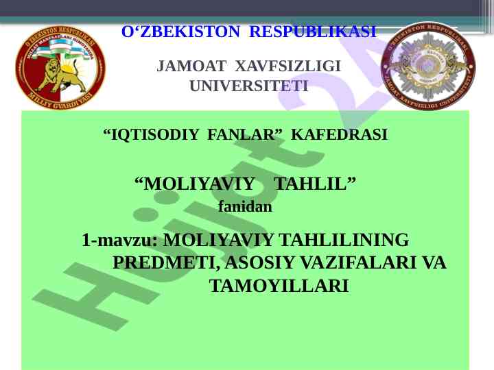 Moliyaviy tahlil predmeti va vazifalari