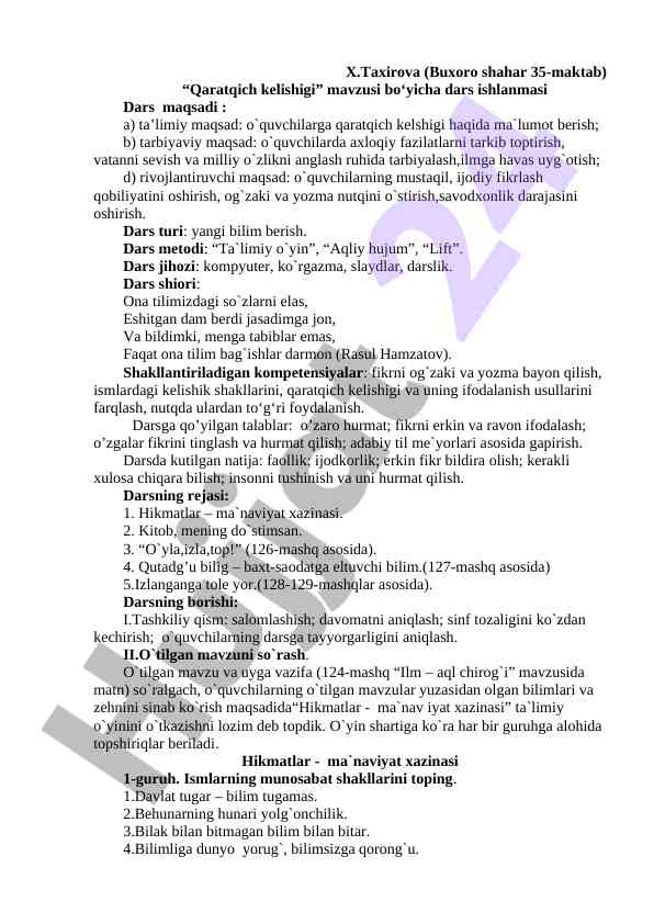 Qaratqich kelishigi mavzusi bo‘yicha dars ishlanmasi
