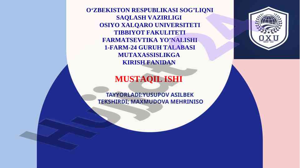 Farmatsevtika faoliyati turlari haqida mustaqil ish