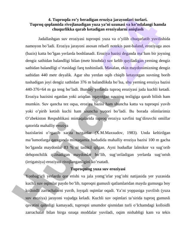 Tuproqda eroziya jarayonlari turlari tahlili
