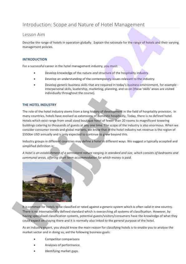 Hotel management overview and global operations