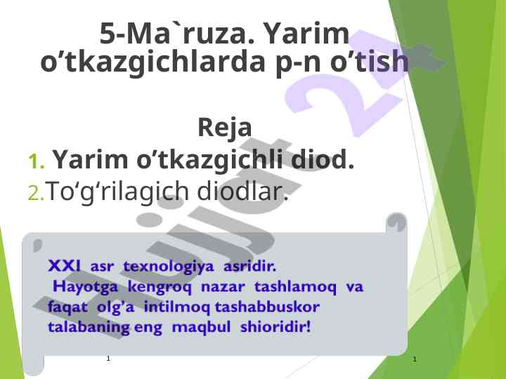 Yarim o'tkazgichlarda p-n o'tish asoslari
