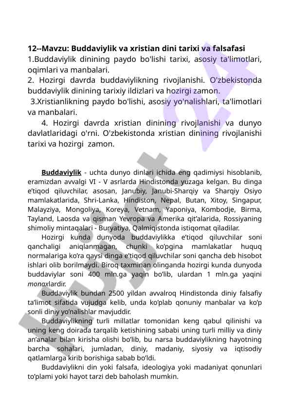 Buddaviylik va xristian dini tarixi va falsafasi