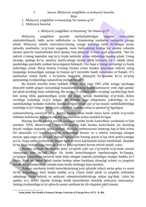 Moliyaviy yangiliklar va moliyaviy bozorlar