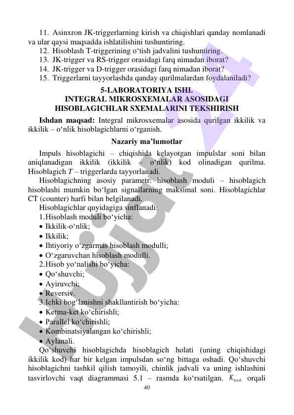 Hisoblagichlar asosidagi laboratoriya ishlari taqdimoti