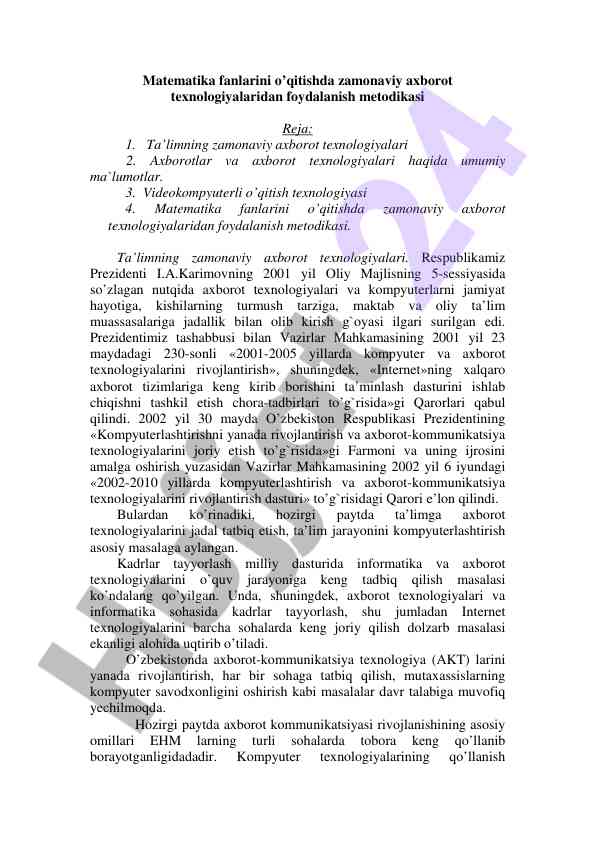 Zamonaviy axborot texnologiyalari bilan o'qitish