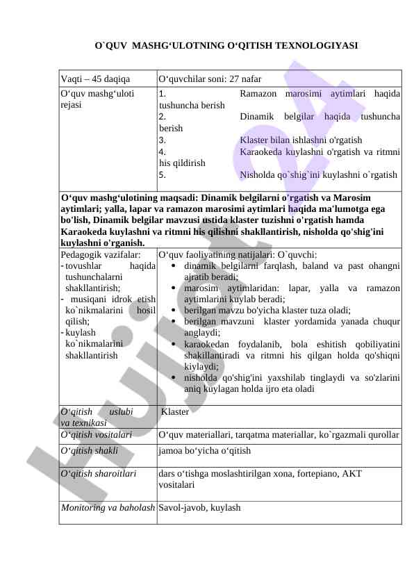 O‘qitish texnologiyasi va texnologik xarita