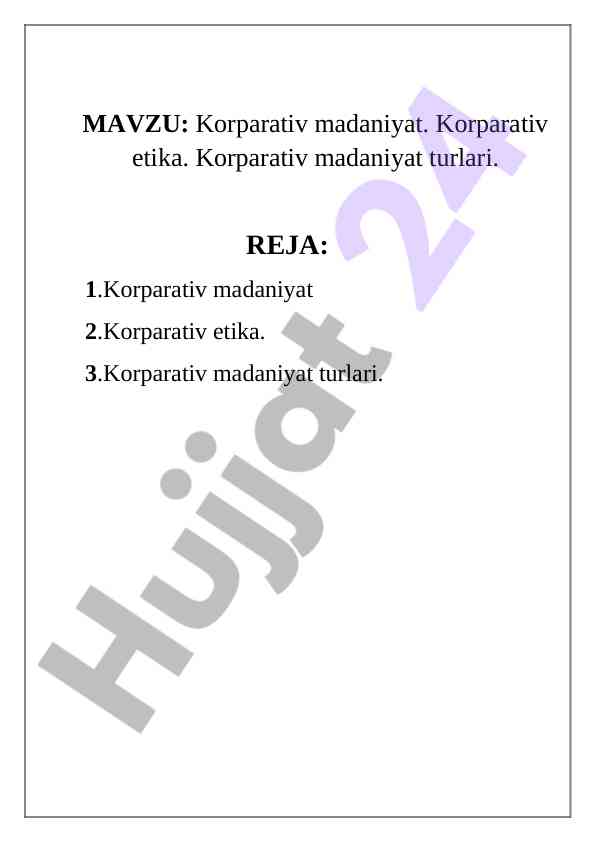 Korporativ madaniyat va etika turlari