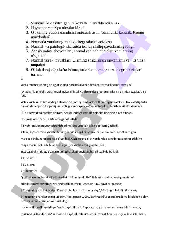 Ekg va o'pkaning yuqori qismlarini aniqlash usullari
