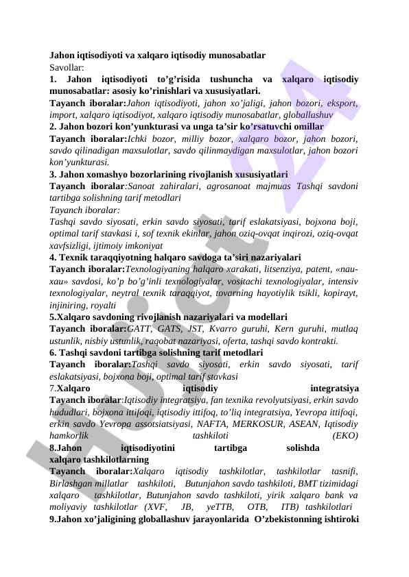 Jahon iqtisodiyoti va xalqaro iqtisodiy munosabatlar
