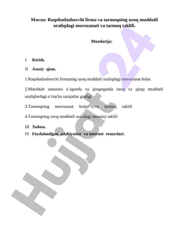 Raqobatlashuvchi firma va tarmoqning uzoq muddatli muvozanati