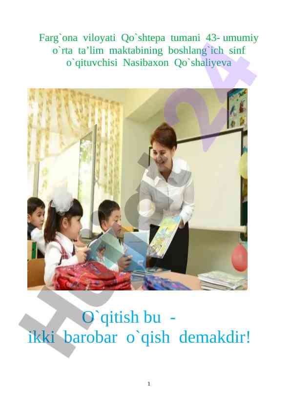 Boshlang‘ich sinf ona tili o‘qitish metodikasi