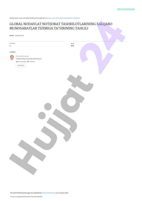 Global nodavlat notijorat tashkilotlarining xalqaro munosabatlar